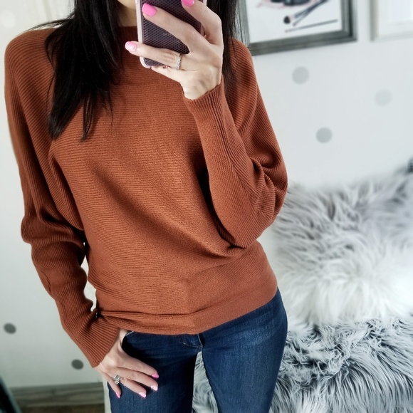 Sweaters - Oversized Slouchy Sweater Rust Dolman Cozy Top